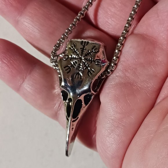 Viking Compass Raven Skull Stainless Steel Necklace NWOT - Picture 12 of 15